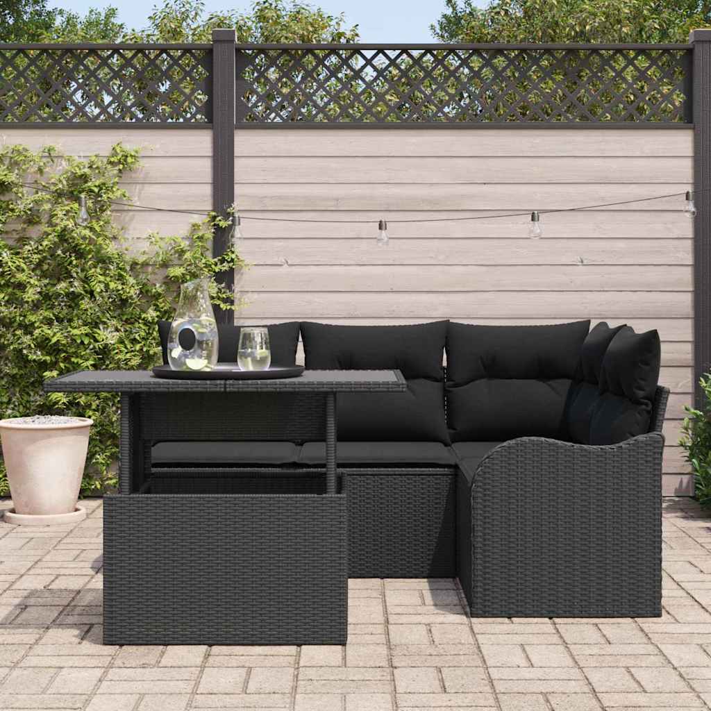 Set Divano da Giardino 5 pz Nero Rattan in Polipropilene