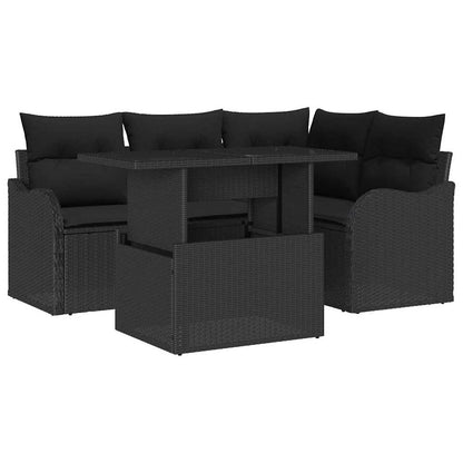 Set Divano da Giardino 5 pz Nero Rattan in Polipropilene