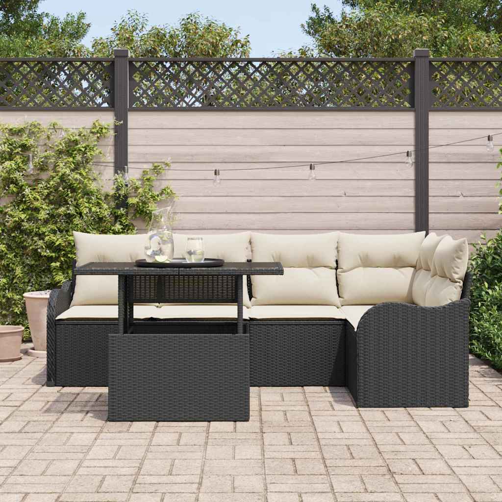 Set Divano da Giardino 6 pz Nero Rattan in Polipropilene