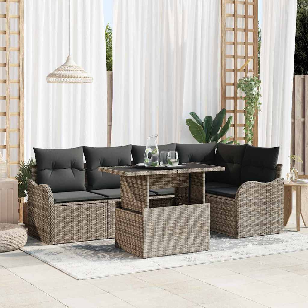 Set Divano da Giardino 6 pz Grigio Rattan in Polipropilene
