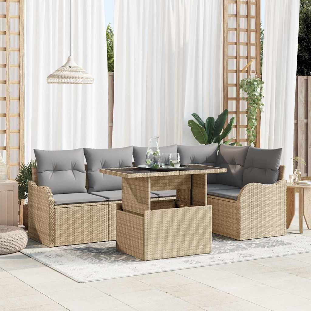 Set Divano da Giardino 6 pz Beige Rattan in Polipropilene