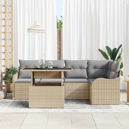 Set Divano da Giardino 6 pz Beige Rattan in Polipropilene