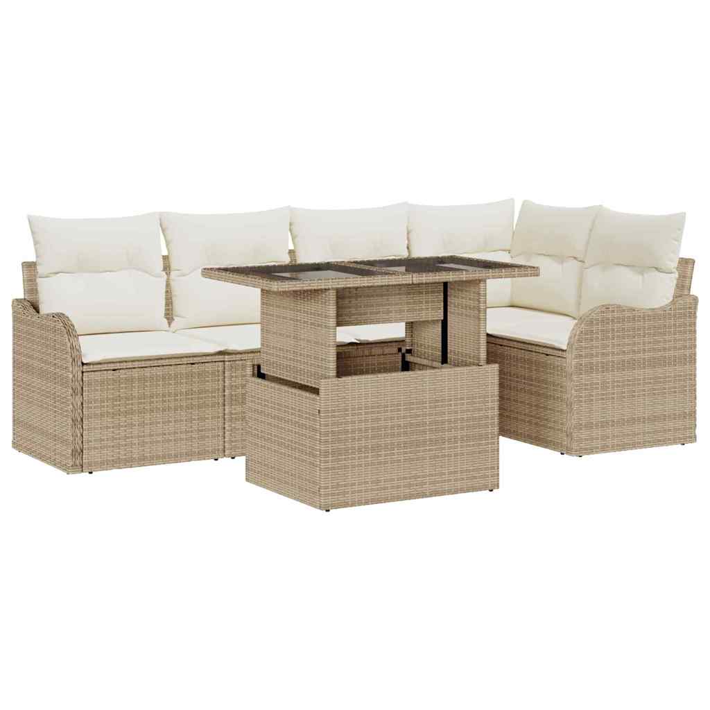 Set Divano da Giardino 6 pz Beige Rattan in Polipropilene