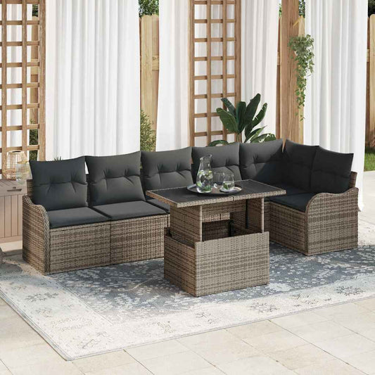 Set Divano da Giardino 7 pcs Grigio Rattan in Polipropilene