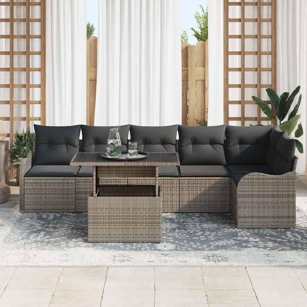 Set Divano da Giardino 7 pz Grigio Rattan in Polipropilene