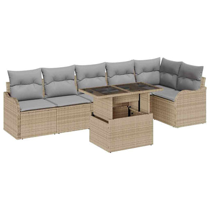 Set Divano da Giardino 7 pz Beige Rattan in Polipropilene