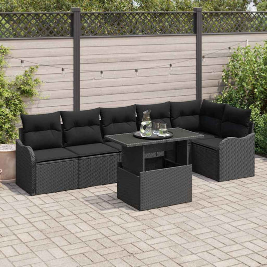 Set Divano da Giardino 7 pcs Nero Rattan in Polipropilene
