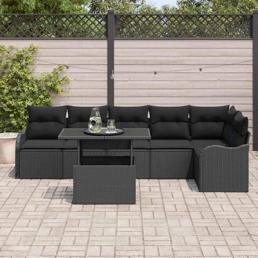Set Divano da Giardino 7 pz Nero Rattan in Polipropilene