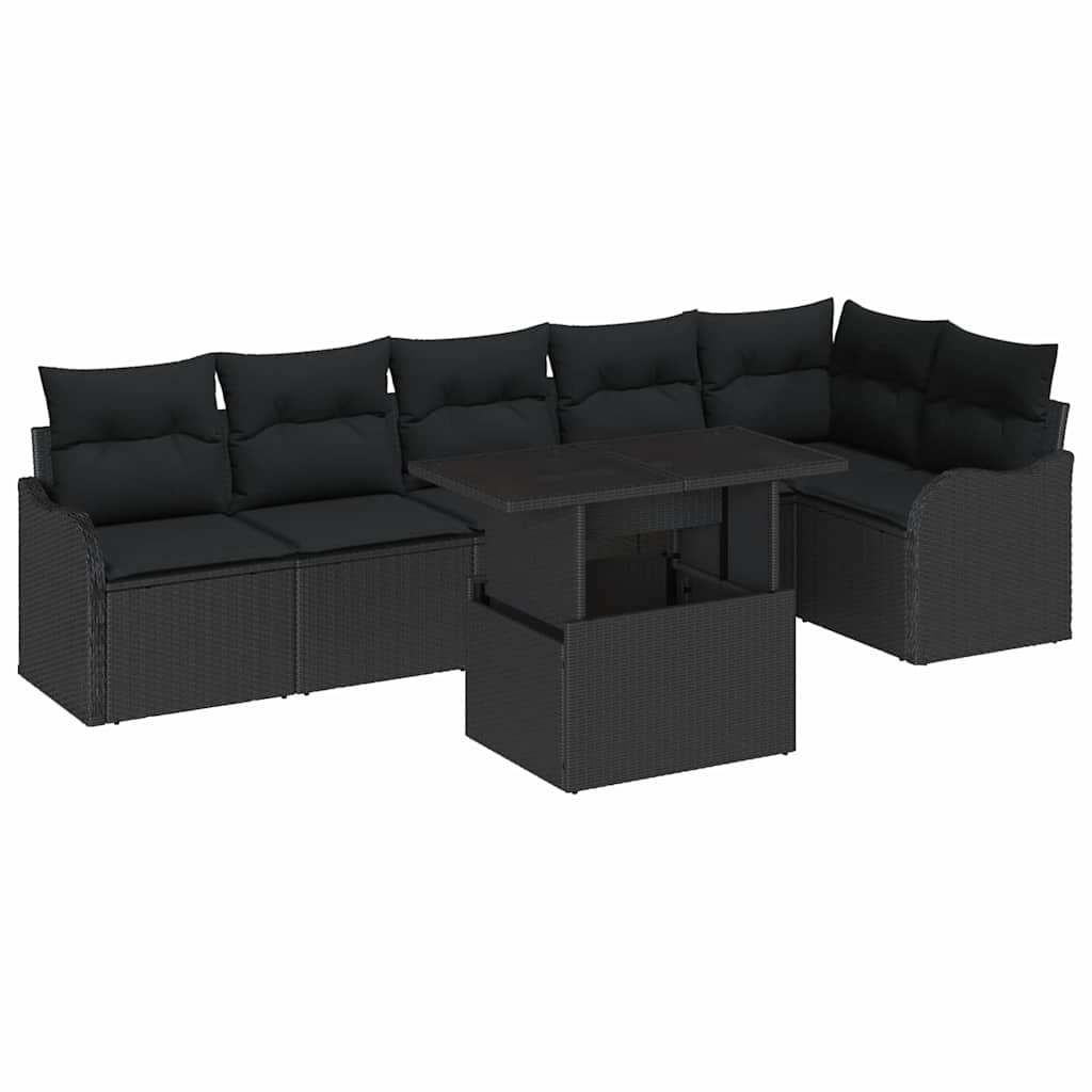 Set Divano da Giardino 7 pz Nero Rattan in Polipropilene