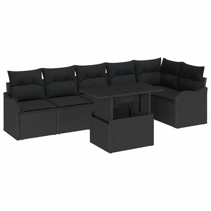 Set Divano da Giardino 7 pz Nero Rattan in Polipropilene