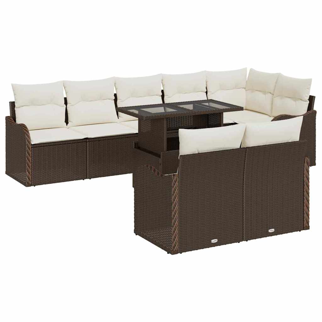 Set Divano da Giardino 9 pz Marrone Rattan in Polipropilene | homemem39