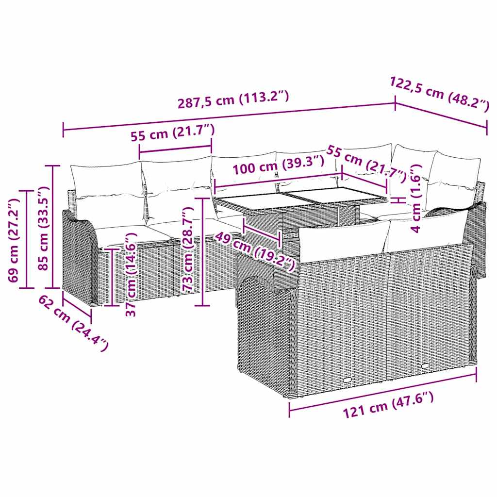 Set Divano da Giardino 9 pz Marrone Rattan in Polipropilene | homemem39
