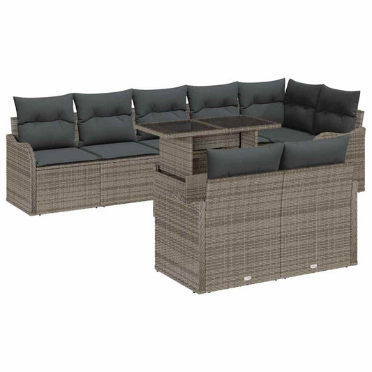 Set Divano da Giardino 9 pcs Grigio Rattan in Polipropilene