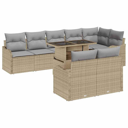 Set Divano da Giardino 9 pcs Beige Rattan in Polipropilene | homemem39