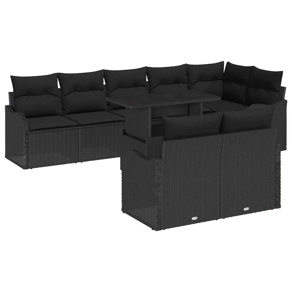 Set Divano da Giardino 9 pz Nero Rattan in Polipropilene
