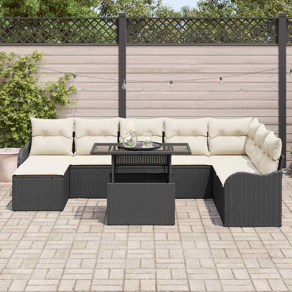 Set Divano da Giardino 9 pz Nero