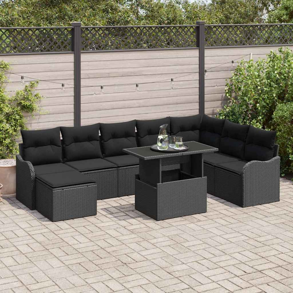 Set Divano da Giardino 9 pz Nero