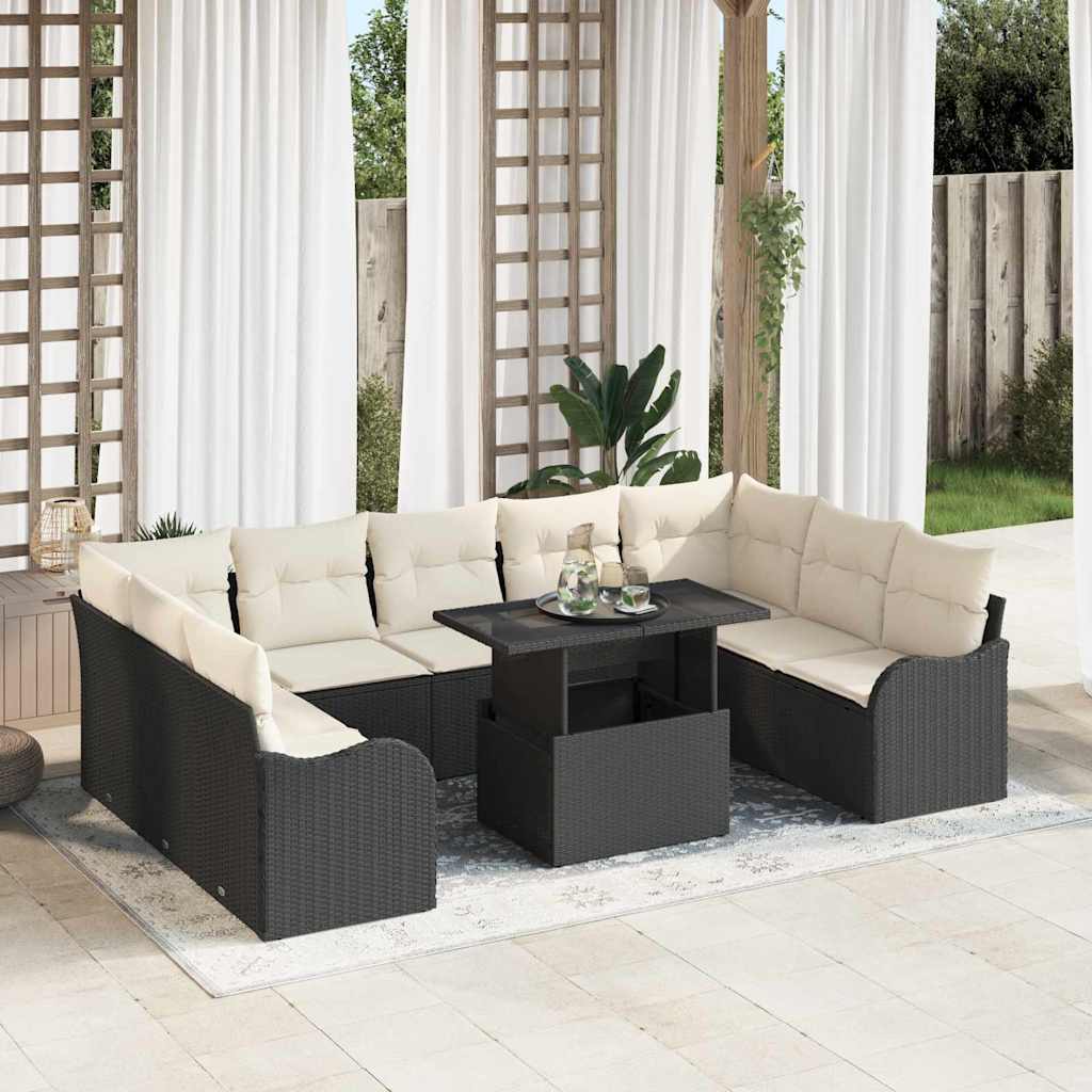 Set Divano da Giardino 10 pz 9-Numero di posti Nero