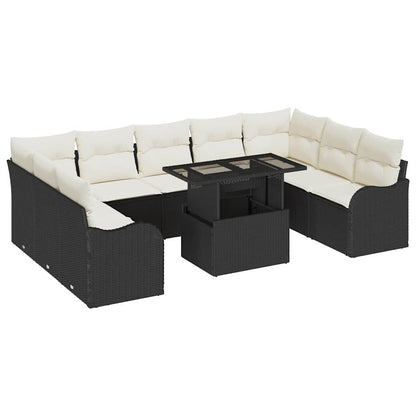 Set Divano da Giardino 10 pz 9-Numero di posti Nero