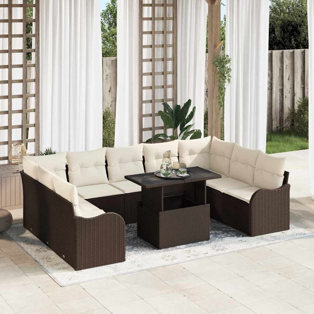 Set Divano da Giardino 10 pz 9-Numero di posti Marrone | homemem39