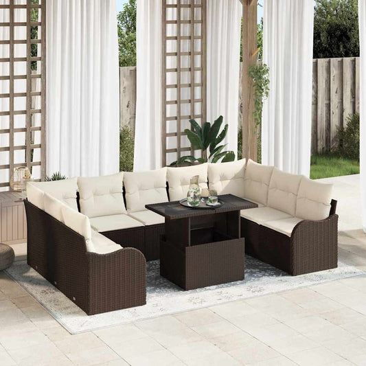 Set Divano da Giardino 10 pcs Marrone Rattan in Polipropilene