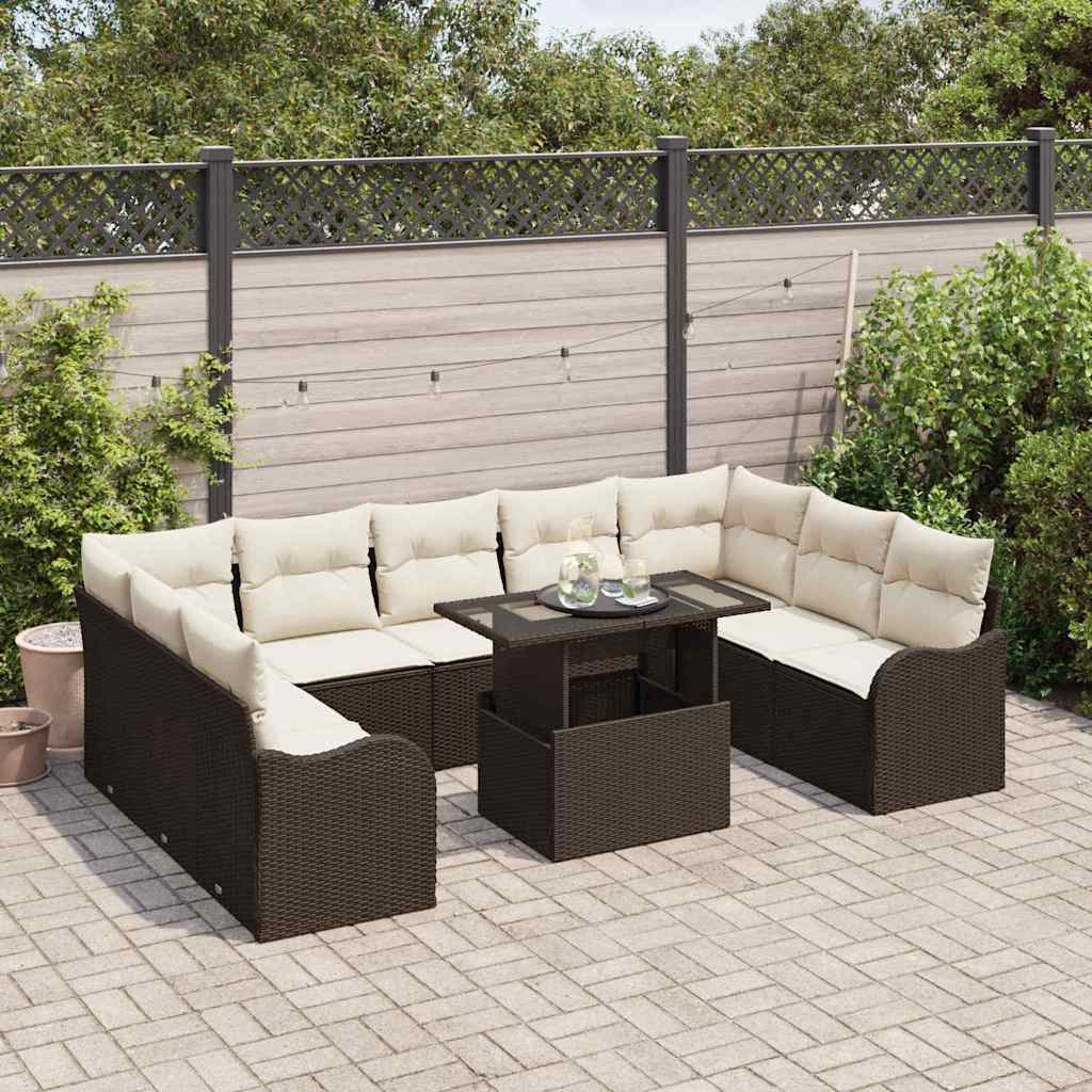 Set Divano da Giardino 10 pz 9-Numero di posti Marrone | homemem39