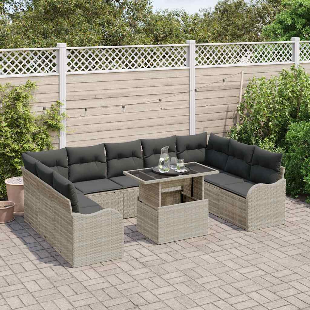 Set Divano da Giardino 10 pz 9-Numero di posti Grigio chiaro