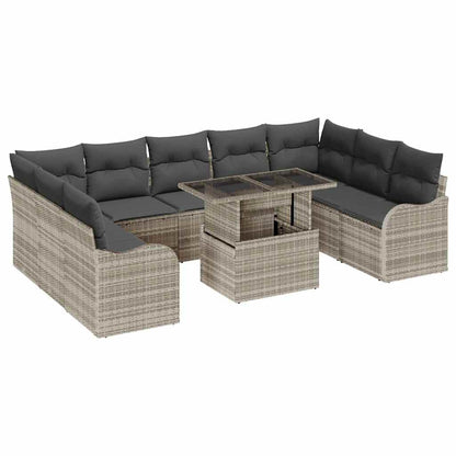 Set Divano da Giardino 10 pz 9-Numero di posti Grigio chiaro
