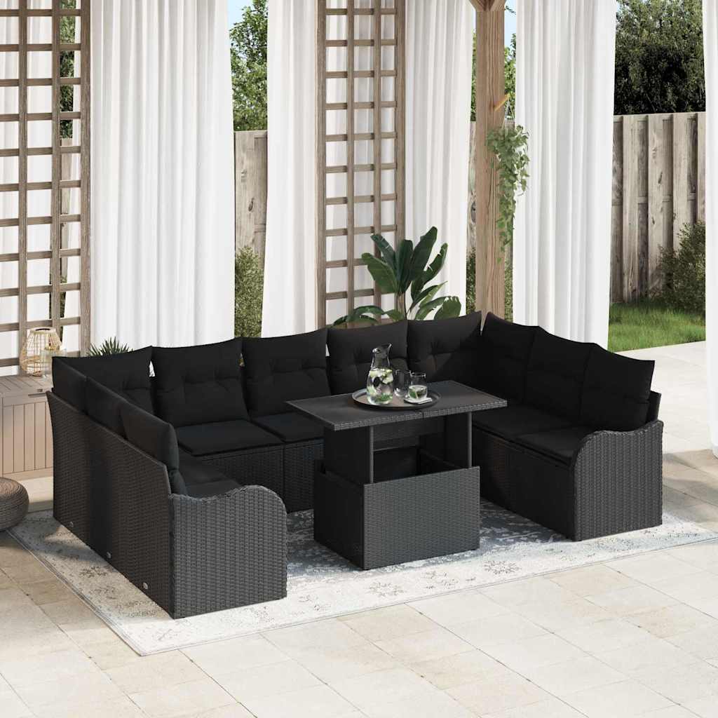 Set Divano da Giardino 10 pz 9-Numero di posti Nero