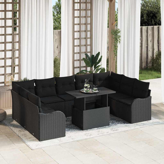 Set Divano da Giardino 10 pcs Nero Rattan in Polipropilene