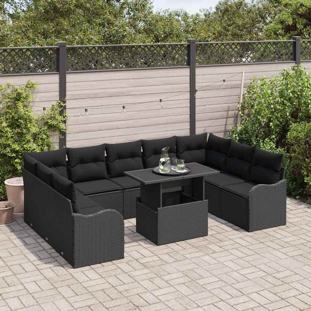 Set Divano da Giardino 10 pz 9-Numero di posti Nero