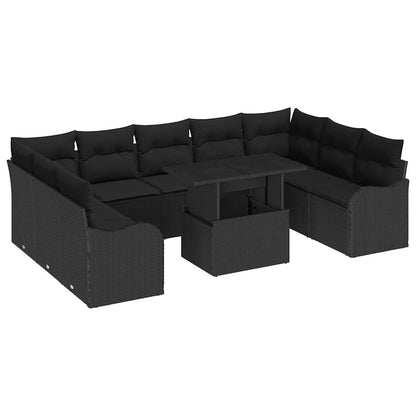 Set Divano da Giardino 10 pz 9-Numero di posti Nero