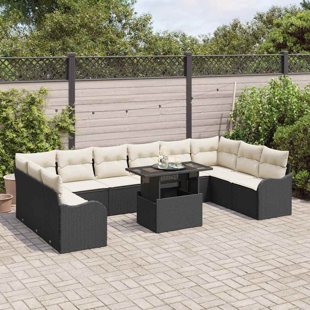 Set Divano da Giardino 11 pz 10-Numero di posti Nero