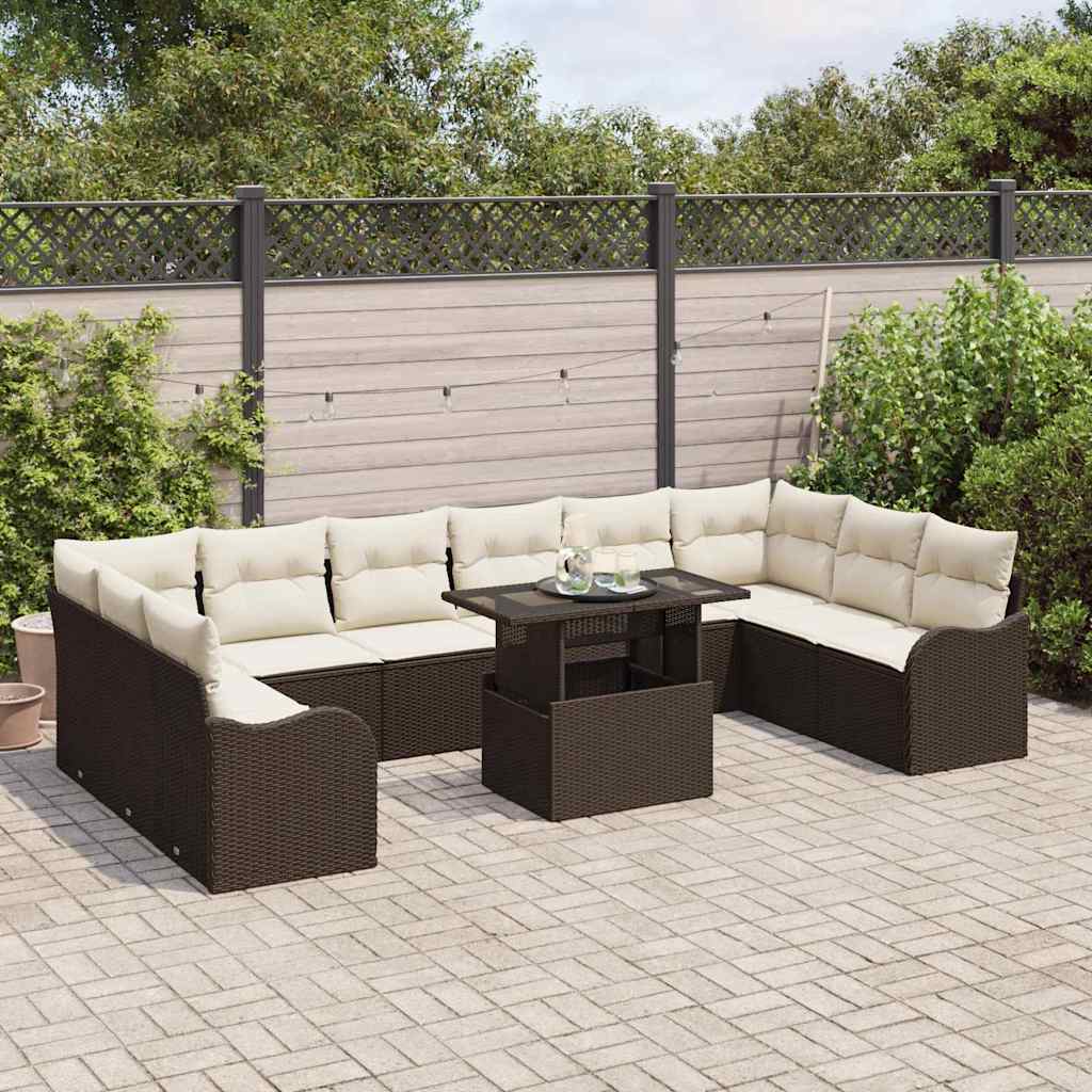 Set Divano da Giardino 11 pz 10-Numero di posti Marrone | homemem39