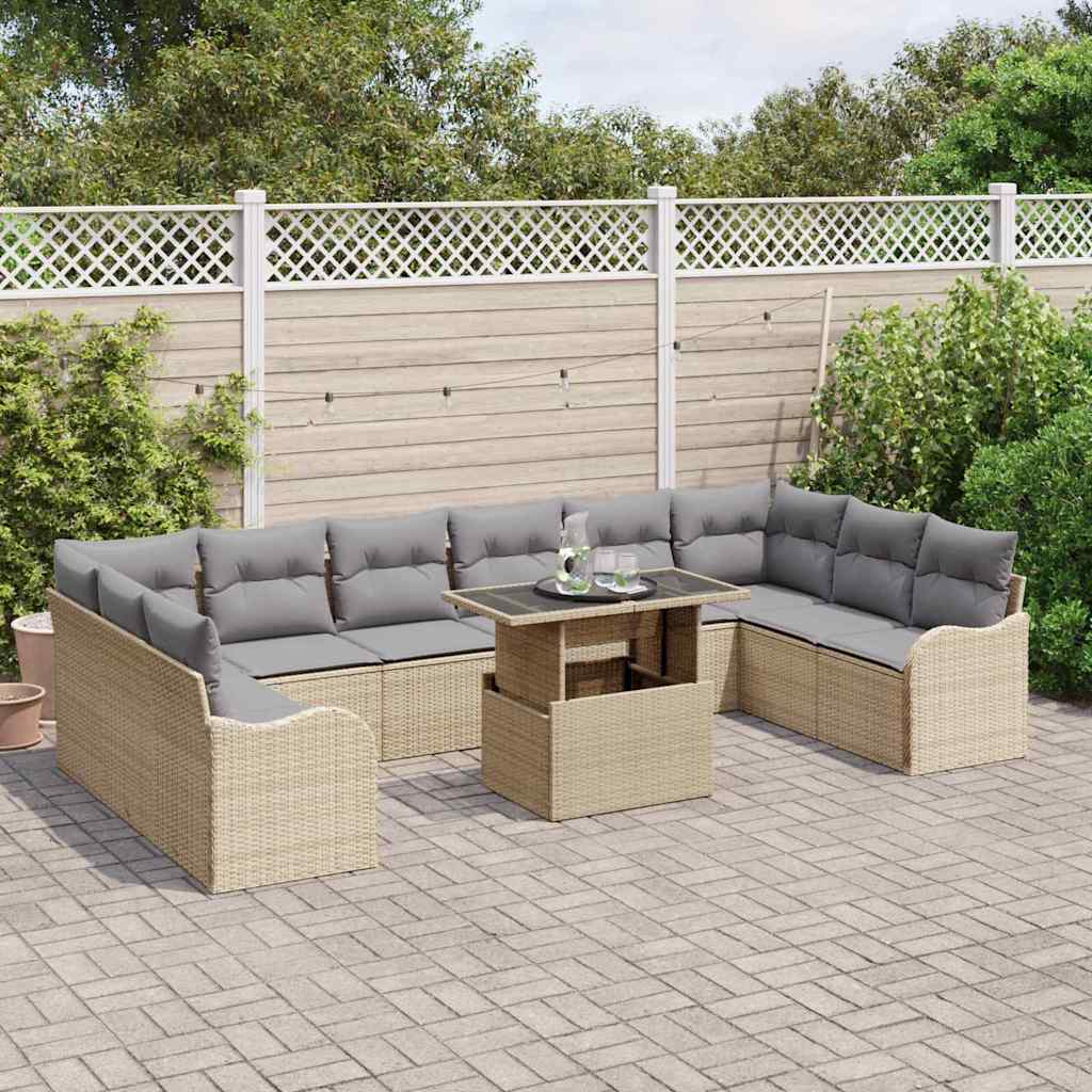 Set Divano da Giardino 11 pz 10-Numero di posti Beige