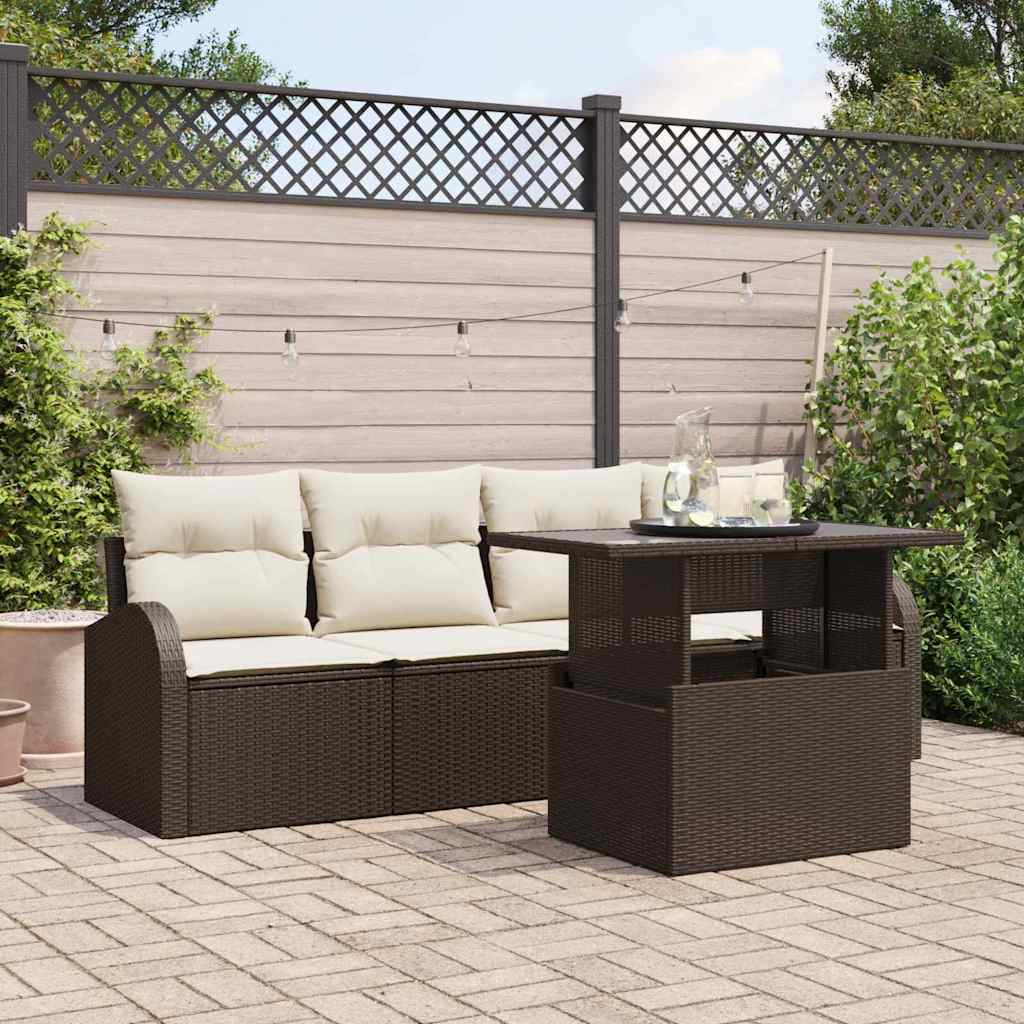 Set Divano da Giardino 5 pz Marrone Rattan in Polipropilene - homemem39