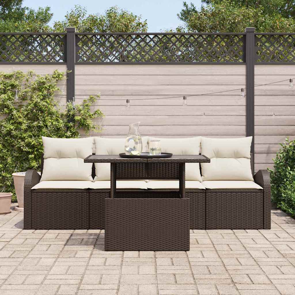 Set Divano da Giardino 5 pz Marrone Rattan in Polipropilene - homemem39