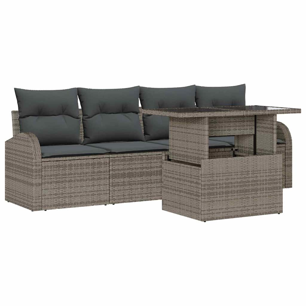 Set Divano da Giardino 5 pz Grigio Rattan in Polipropilene
