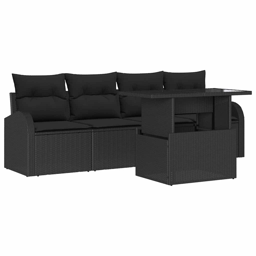 Set Divano da Giardino 5 pz Nero Rattan in Polipropilene