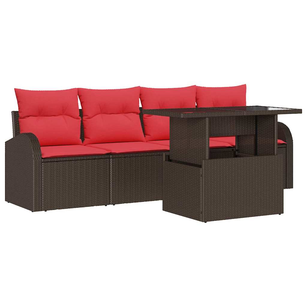 Set Divano da Giardino 5 pz Marrone Rattan in Polipropilene | homemem39