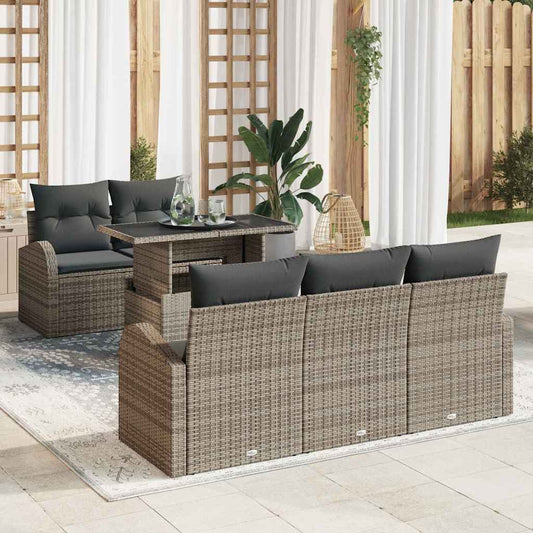 Set Divano da Giardino 6 pcs Grigio Rattan in Polipropilene