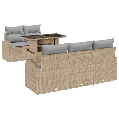 Set Divano da Giardino 6 pz Beige Rattan in Polipropilene