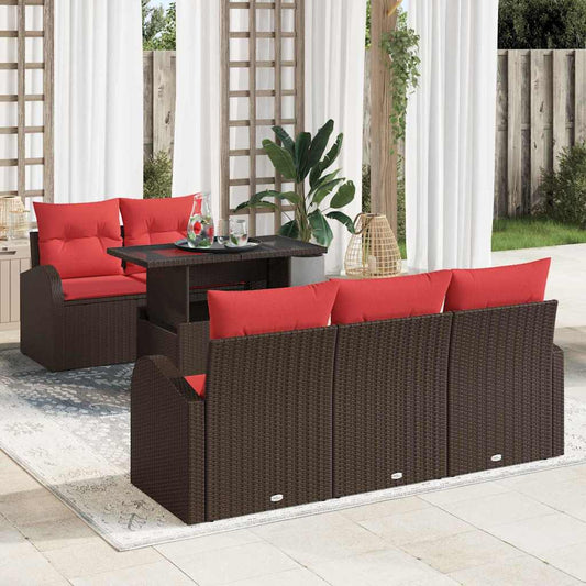 Set Divano da Giardino 6 pz Marrone Rattan in Polipropilene