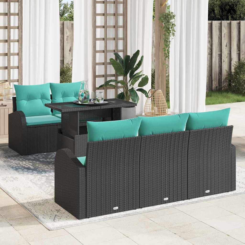 Set Divano da Giardino 6 pcs Nero Rattan in Polipropilene