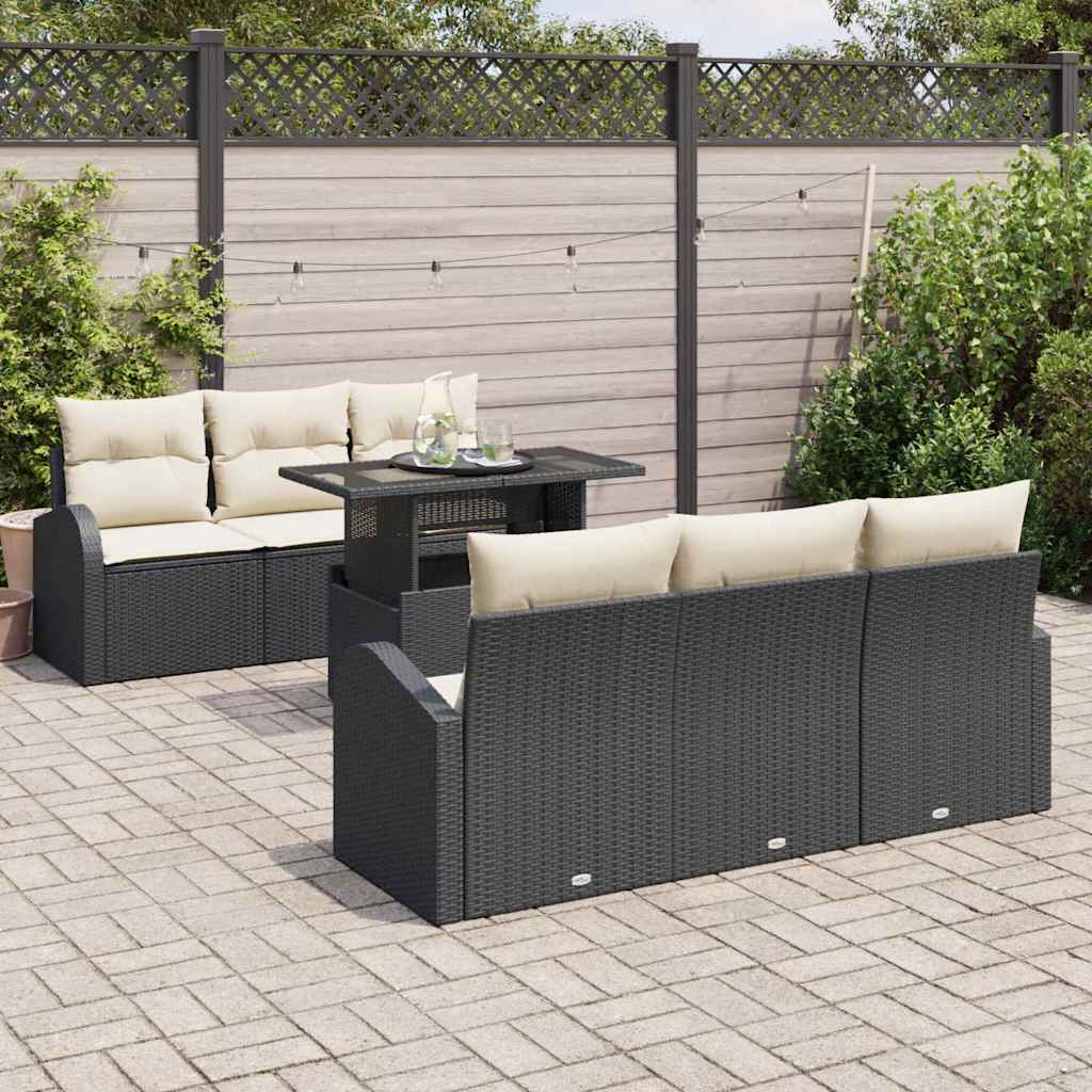 Set Divano da Giardino 7 pz Nero Rattan in Polipropilene
