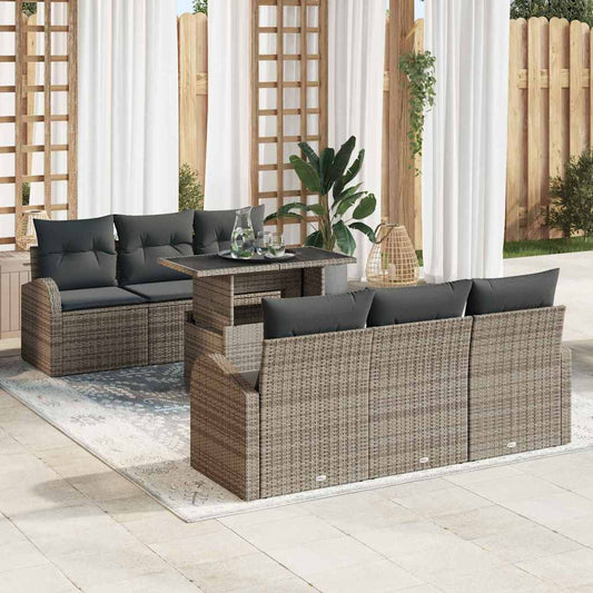 Set Divano da Giardino 7 pcs Grigio Rattan in Polipropilene