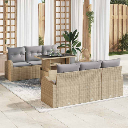 Set Divano da Giardino 7 pz Beige Rattan in Polipropilene