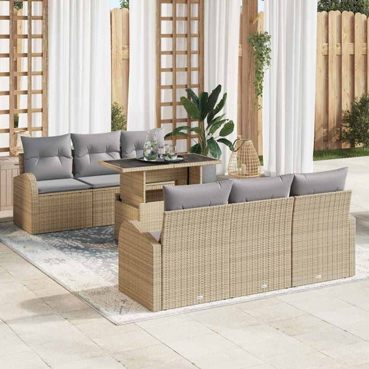 Set Divano da Giardino 7 pcs Beige Rattan in Polipropilene