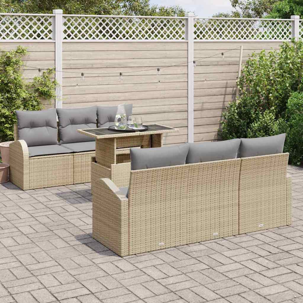 Set Divano da Giardino 7 pz Beige Rattan in Polipropilene