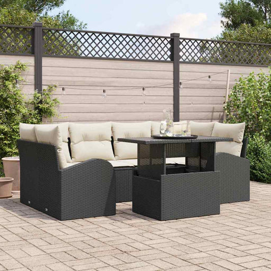 Set Divano da Giardino 7 pcs Nero Rattan in Polipropilene